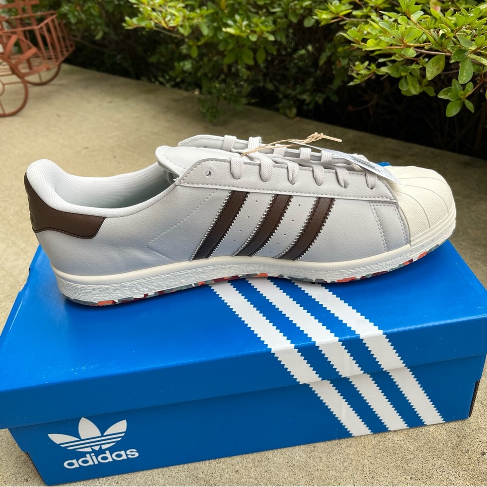 adidas Superstar Golf Sz 11.5 GREY BROWN Shoes ID9298 NEW! NWB - Picture 3 of 9